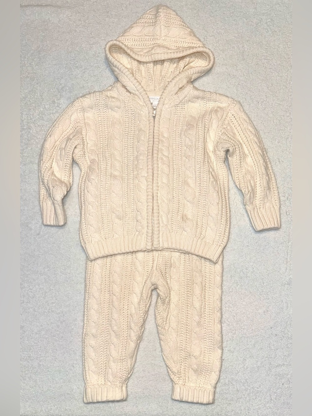 Grayson Mini Baby Cable Zip-Up Hoodie and Pants Set, size 12 mos